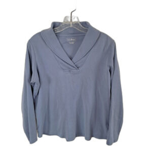 Women's Medium L.L.Bean Pullover Long-Sleeve Shawl Collar Blue Top